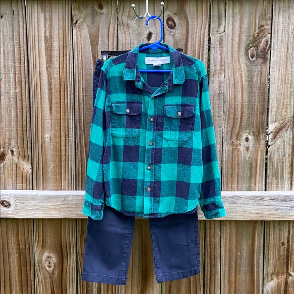 Old Navy Boy Cotton Flannel Shirt Sz 6 Blue/Green